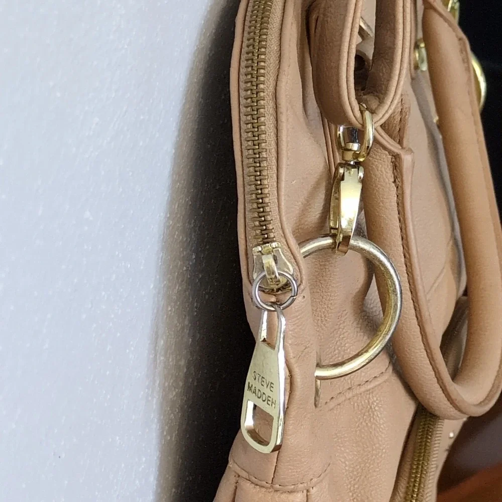 Steve Madden Tote‎ Womens Beige XL Crossbody Satchel Removeable Strap Pockets